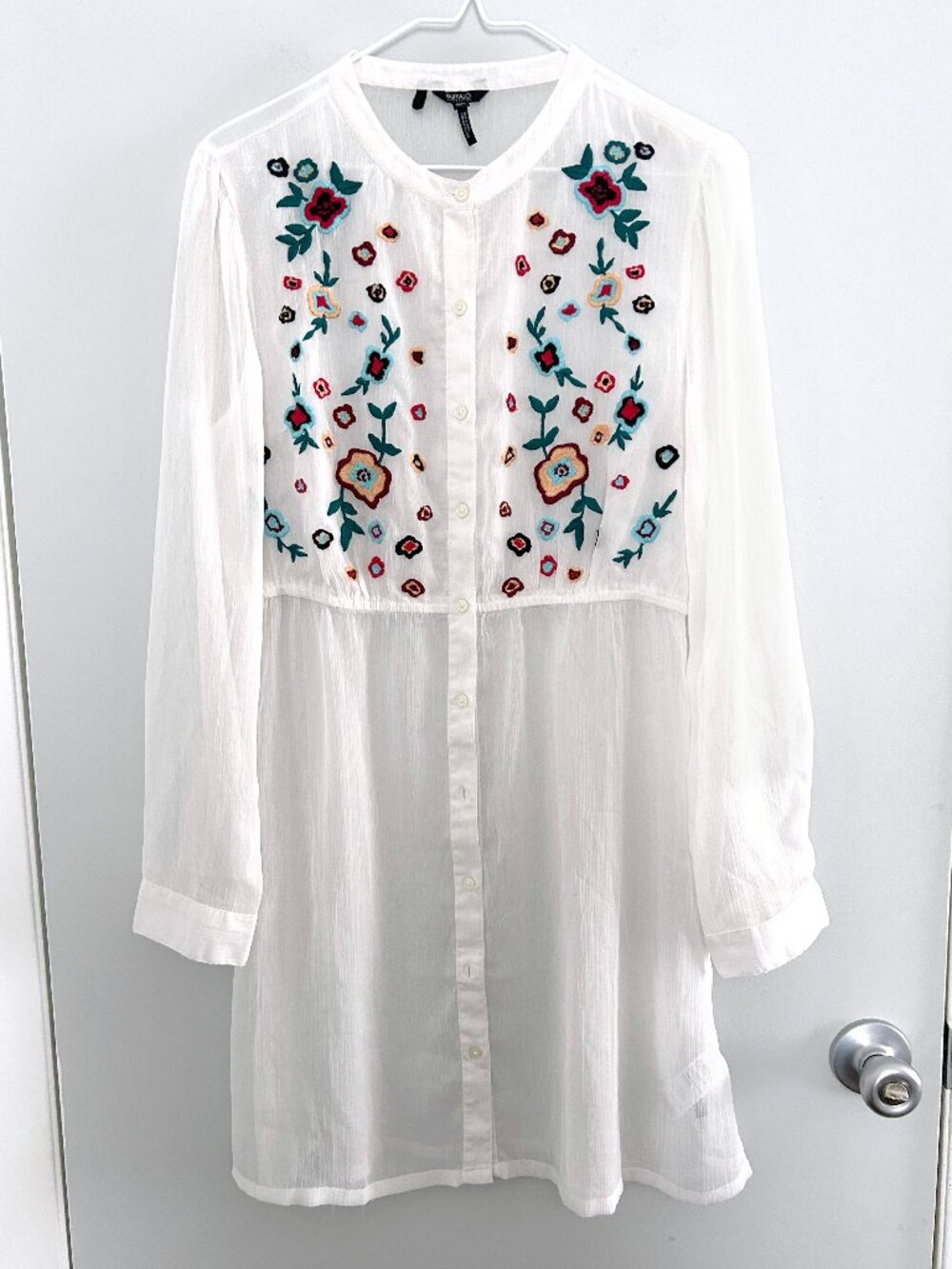 Buffalo David Bitton Floral Embroidered Boho Tunic Dress Sheer Lightweight M